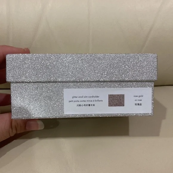 NWT Kate Spade Rose Gold Sparkle Glitter Tinsel Boxed Small Card Holder Wallet - Picture 15 of 16